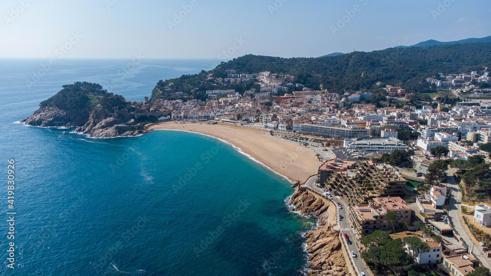 aerial view of the town Tossa de Mar, Spain. 