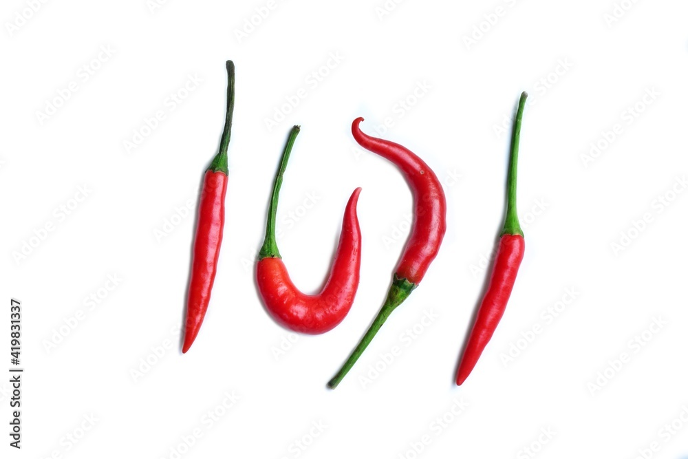 Fresh red chili pepper isolated on white background