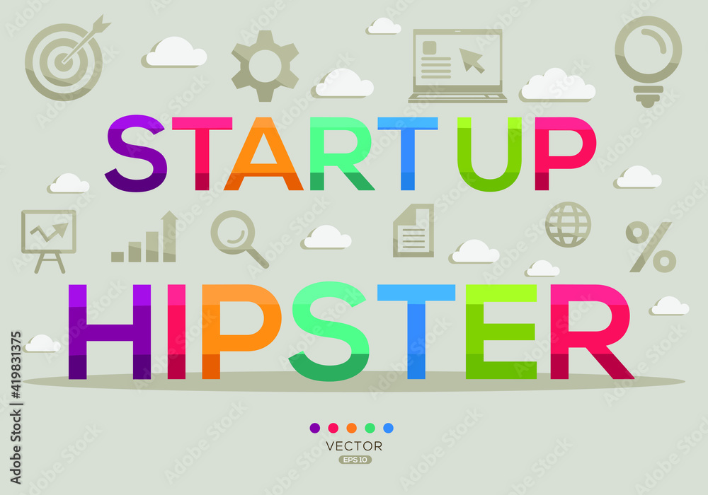 Creative (startup hipster) Banner Word with Icon ,Vector illustration.