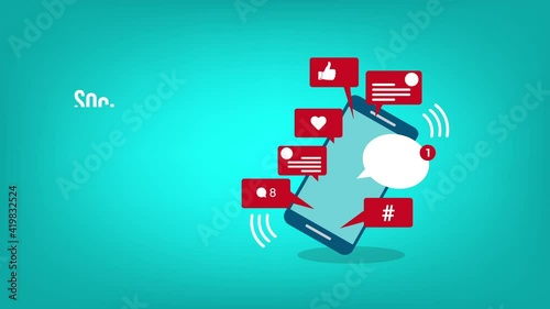 Viral content, social activity and smm - likes, shares and comments popping up on the mobile screen. HD animation	