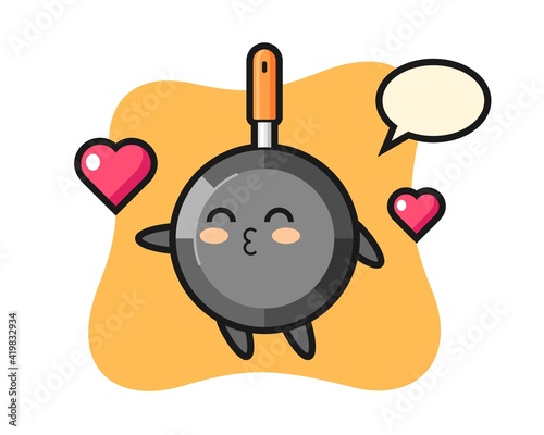 Frying pan character cartoon with kissing gesture