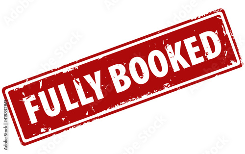 Fully Booked red square filled rubber stamp icon isolated on white background. Fully booked label.