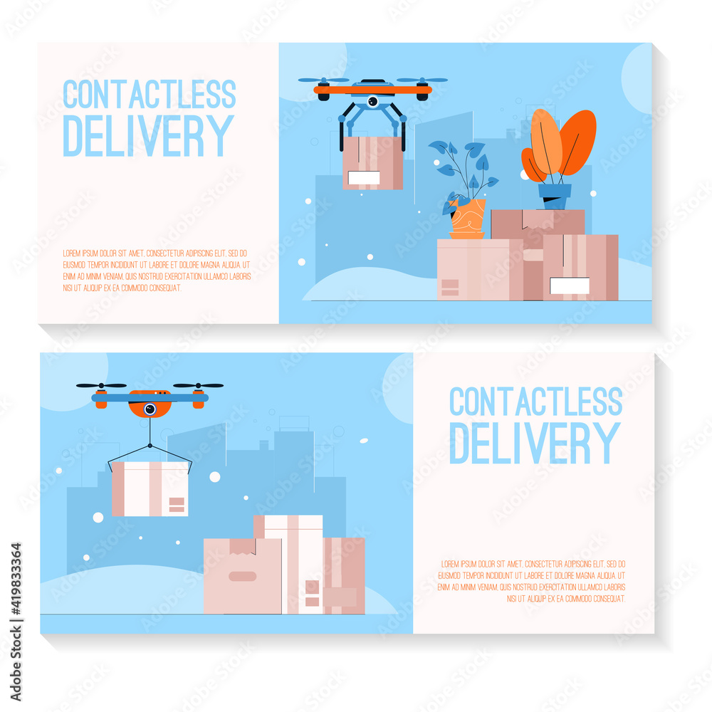 Vector illustration banner set of Contactless Delivery concept