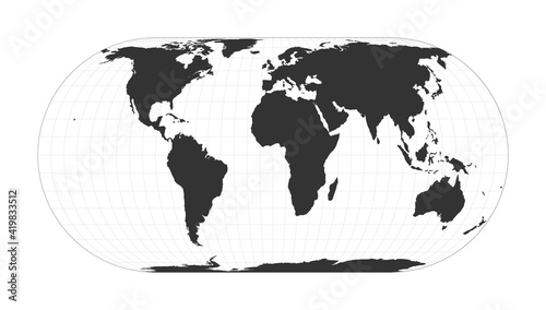 Map of the world. Eckert IV projection. Globe with latitude and longitude net. World map on meridians and parallels background. Vector illustration.