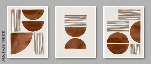 Set of trendy contemporary abstract creative  hand painted compositions for wall decoration, postcard or brochure cover design in vintage style art.  
EPS10 vector.