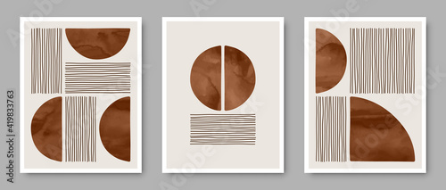 Set of trendy contemporary abstract creative  hand painted compositions for wall decoration, postcard or brochure cover design in vintage style art.  
EPS10 vector.