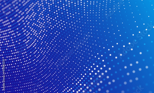 Abstract blue particle background. Flow wave with dot landscape. Digital data structure. Future mesh or sound grid. Pattern point visualization. Technology vector illustration. © fantasyform
