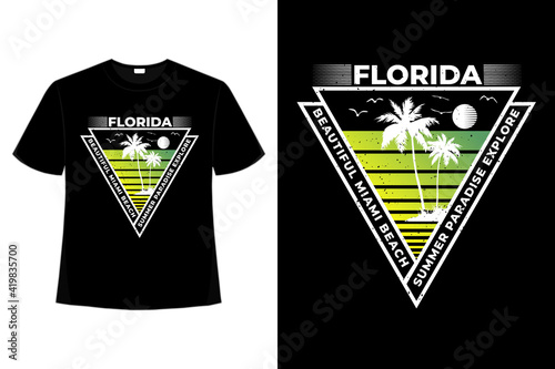 T-shirt florida beautiful beach miami explore retro
