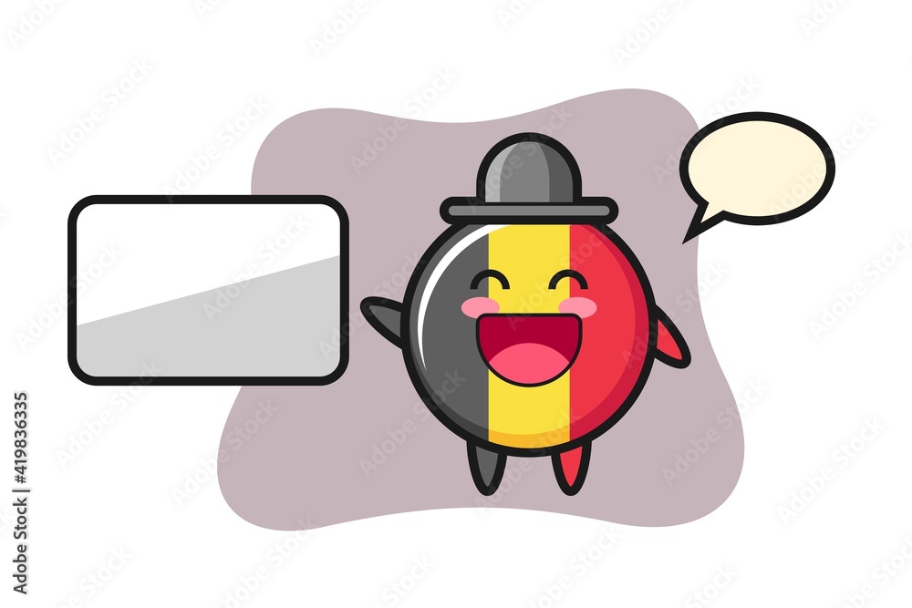 Belgium flag badge cartoon illustration doing a presentation Belgium flag badge cartoon illustration doing a presentation