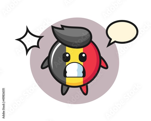 Belgium flag badge character cartoon with shocked gesture