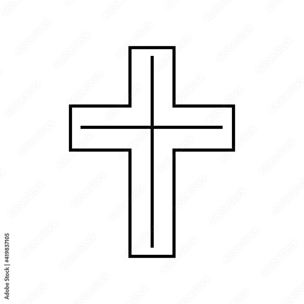 Happy Easter doodle line art design. Black monochrome element. Cristian cross. Religie, christianity. Isolated on white background.