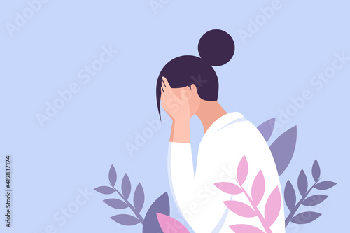 Illustration of a stressed girl covering her face with hands