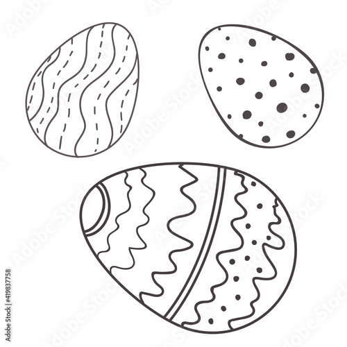 Happy Easter eggs with ornament. Black and white Happy Easter vector illustration. Boho Easter concept design in black and white, flat vector illustrations