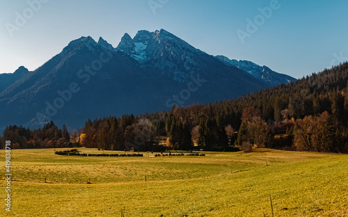 Beautiful alpine autumn or indian summer view at the famous Hintersee, Ramsau, Berchtesgaden, Bavaria, Germany