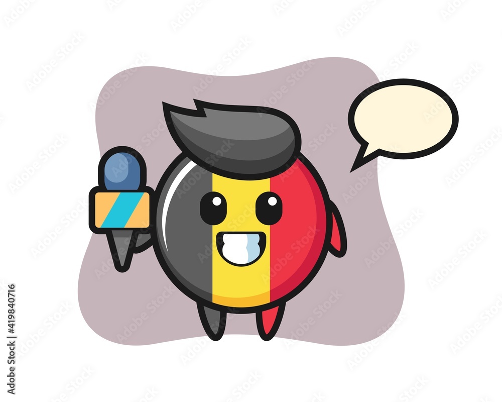 Character mascot of belgium flag badge as a news reporter