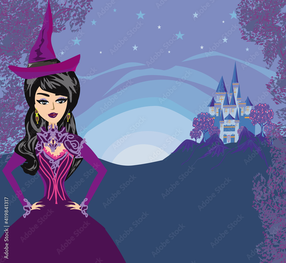 Plakat beautiful witch at night