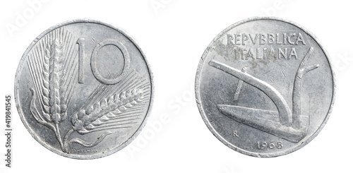 Quadro em tela Italy ten lira coin on a white isolated background