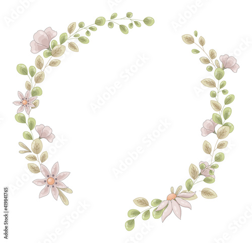 Vector floral wedding wreath. Frame made of wild daisies and yellow-green leaves