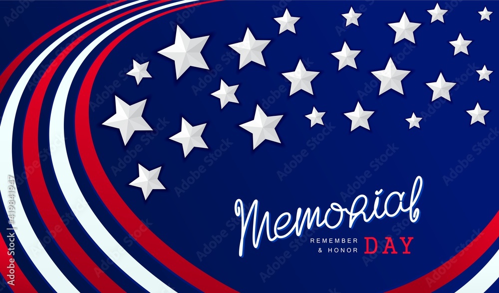 Memorial Day. National USA holiday. United States of America patriotic background design. Composition of stripes and stars. Vector template