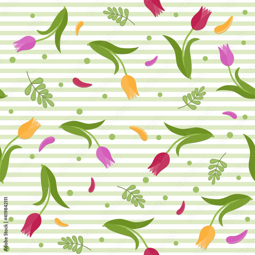 pattern of tulips on a white background with stripes, color vector illustration pattern of tulips on a white background with stripes, color vector illustration