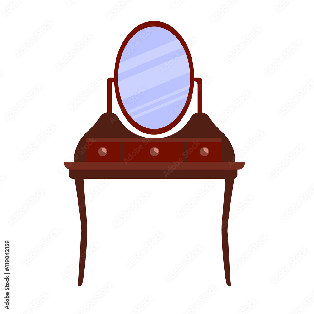 Single antique dressing table in a flat cartoon style. Vector of vintage furniture for bedroom and living room. The vector illustration is isolated on a white background. Single antique dressing table in a flat cartoon style. Vector of vintage furniture for bedroom and living room. The vector illustration is isolated on a white background.