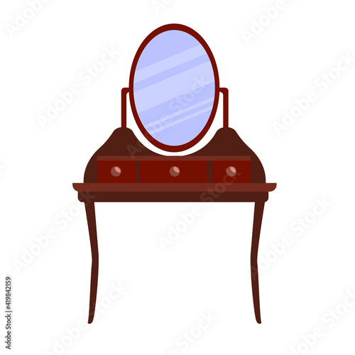Single antique dressing table in a flat cartoon style. Vector  of vintage furniture for bedroom and living room.  The vector illustration is isolated on a white background.