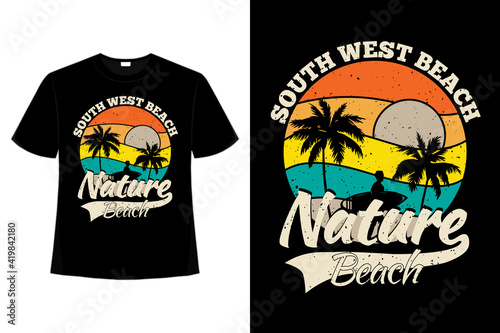 T-shirt silhouette nature west beach nature surf retro style