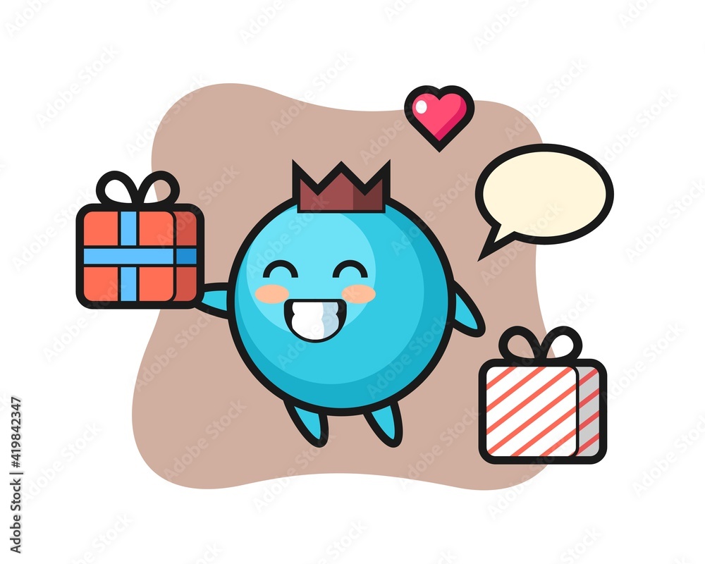 Blueberry mascot cartoon giving the gift Blueberry mascot cartoon giving the gift
