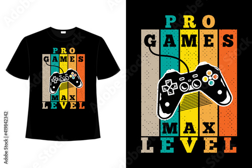 T-shirt silhouette console games max level retro style