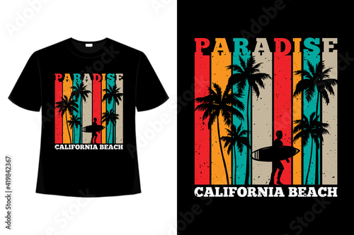 T-shirt silhouette surf paradise palm california beach retro style