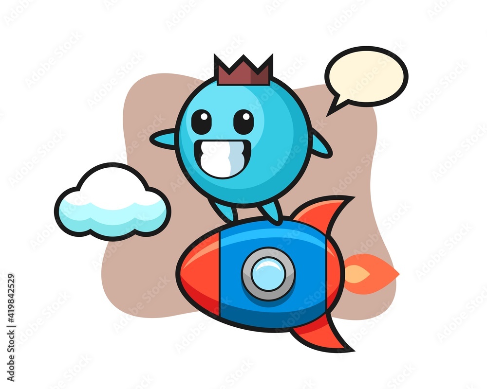 Fototapeta premium Blueberry mascot character riding a rocket