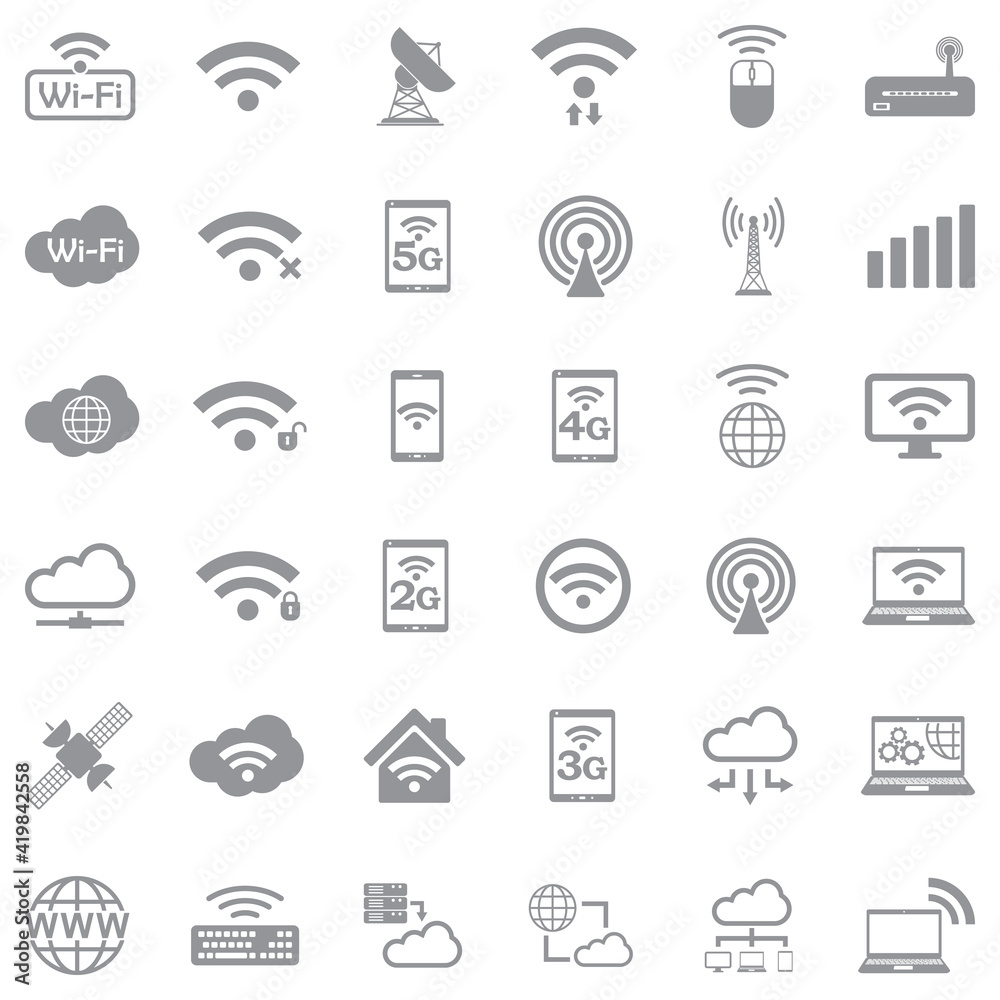 Wireless Icons. Gray Flat Design. Vector Illustration. Wireless Icons. Gray Flat Design. Vector Illustration.