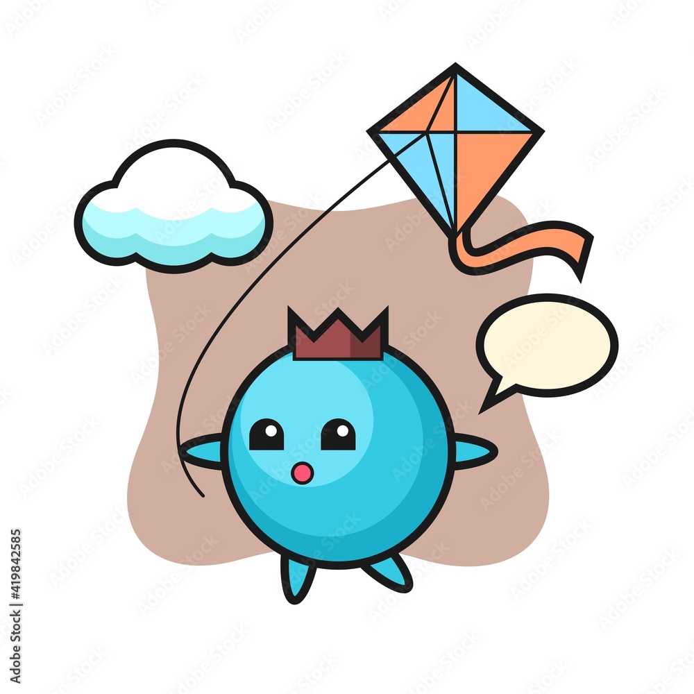 Blueberry mascot illustration is playing kite Blueberry mascot illustration is playing kite