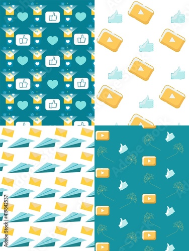 Social Networks Flat Vector Seamless Patterns Set