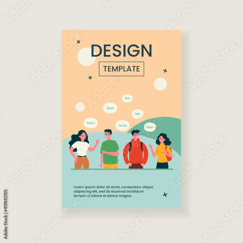 People saying Hello in their native different languages. Students of various cultures greeting each other with speech bubbles. Vector illustration for international global communication concept