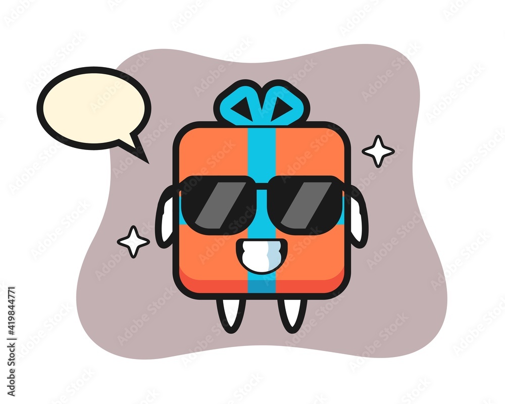 Cartoon mascot of gift box with cool gesture Cartoon mascot of gift box with cool gesture