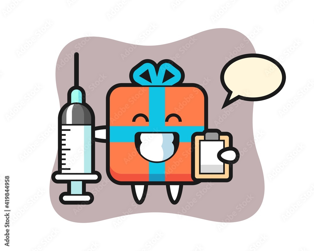 Mascot illustration of gift box as a doctor Mascot illustration of gift box as a doctor