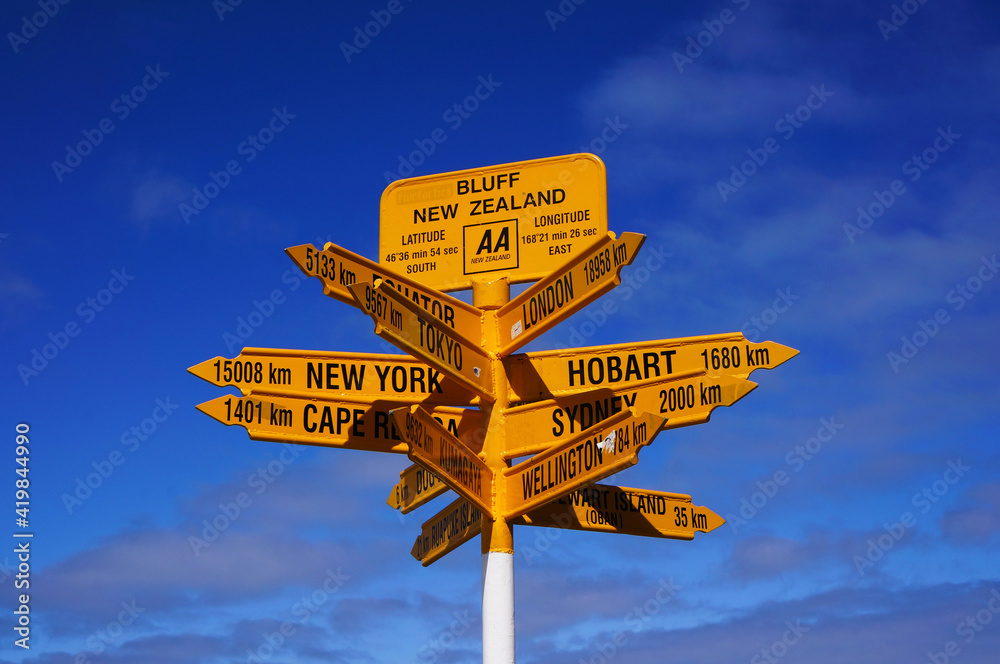 Global Signpost in Stirling Point showing direction and distance to ...