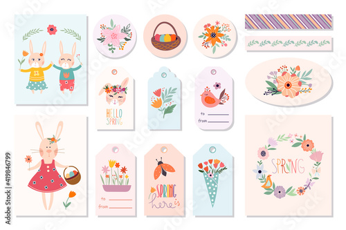 Easter and spring time tags and cards collection with seasonal elements 