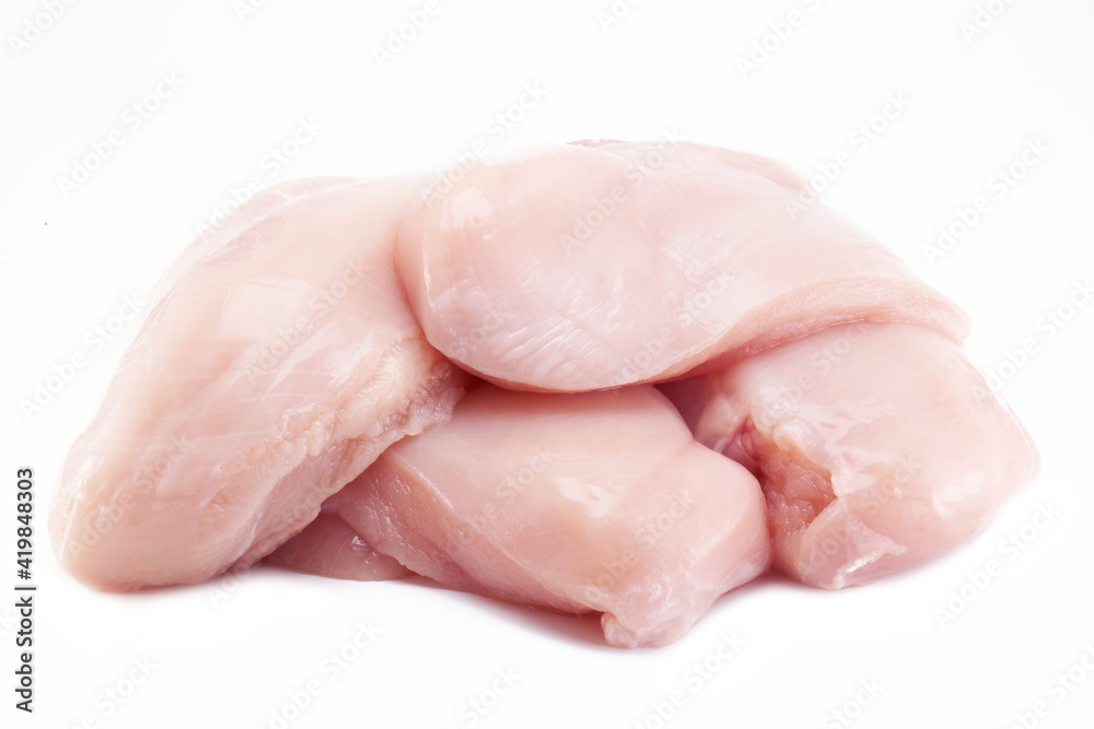 Fresh raw chicken breast fillet isolated on white background, clipping path