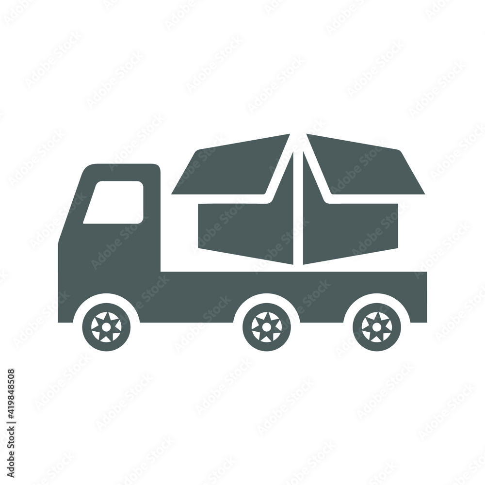 Obraz premium Delivery car, product shipment icon. Gray vector graphics.