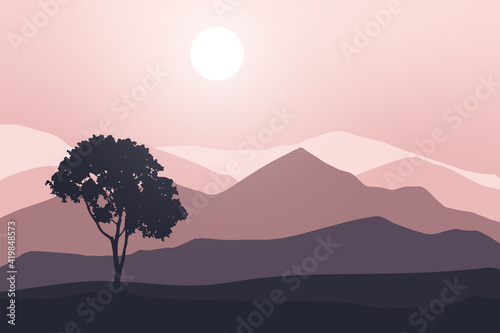 flat landscape beautiful mountainous hills on sunny mornings