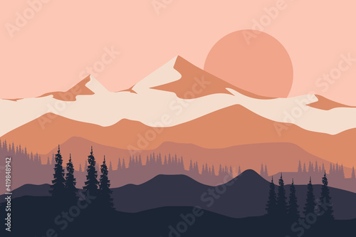 flat landscape mountains with dense forest looks beautiful in the afternoon