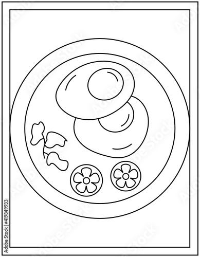 
Fried eggs coloring page designed in hand drawn vector 

