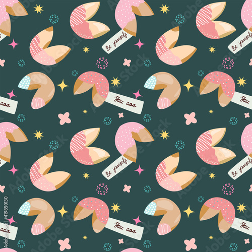 Chinese fortune cookies seamless pattern. Chinese food. cartoon vector illustration.
