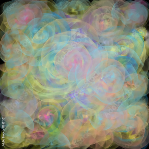 Blurred background with colorful circles and transparent gradient lines. Digital image of color dark background.
