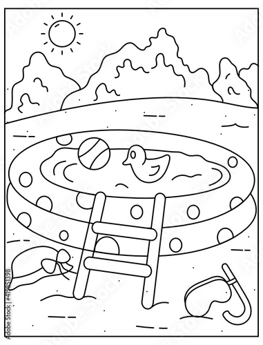 
A beach colour page vector in hand drawn design

