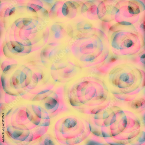 Art digital image of blurred background with yellow circles and transparent gradient lines. Color square background.