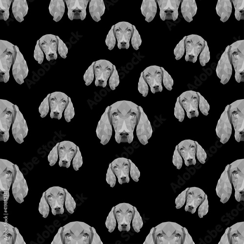 Pattern of portraits of a dog on a black background