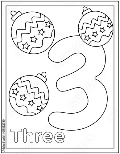 
Hand drawn vector of three coloring page, numerical digit 

